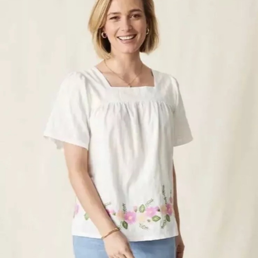 Floral Embroidered White Top